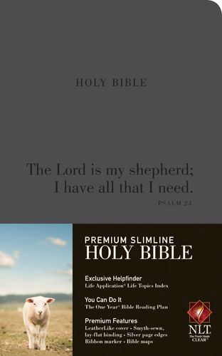 Premium Slimline Bible NLT,  Psalm 23 - LeatherLike Charcoal With ribbon marker(s)
