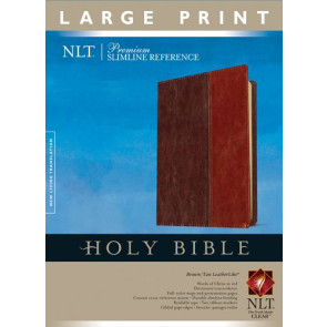 Premium Slimline Reference Bible NLT, Large Print, TuTone (Red Letter, LeatherLike, Brown/Tan) - LeatherLike Brown/Multicolor/Tan With ribbon marker(s)