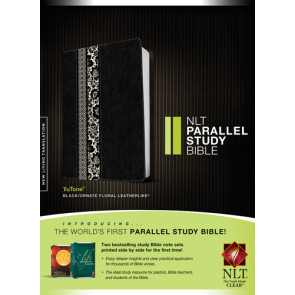 NLT Parallel Study Bible, Floral TuTone (LeatherLike, Black/Ornate Floral Fabric) - LeatherLike Black/Ornate Floral Fabric With ribbon marker(s)