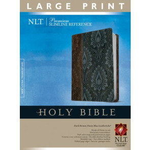 Premium Slimline Reference Bible NLT, Large Print, TuTone (Red Letter, LeatherLike, Dark Brown/Dusty Blue) - LeatherLike Dusty Blue/Dark Brown/Multicolor With ribbon marker(s)