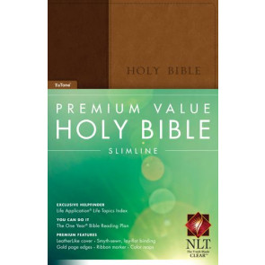 Premium Value Slimline Bible NLT, TuTone (LeatherLike, Brown/Tan) - LeatherLike Brown/Tan With ribbon marker(s)