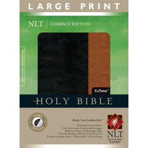 Compact Edition Bible NLT, Large Print, TuTone (LeatherLike, Black/Tan, Indexed, Red Letter) - LeatherLike With thumb index and ribbon marker(s)